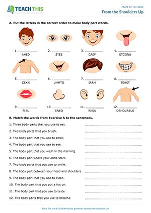 Parts of the Body ESL Games, Activities and Worksheets.